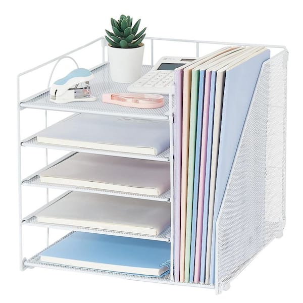 White 12.2 in. x 11 in. Metal Desk Organizers with File Holder
