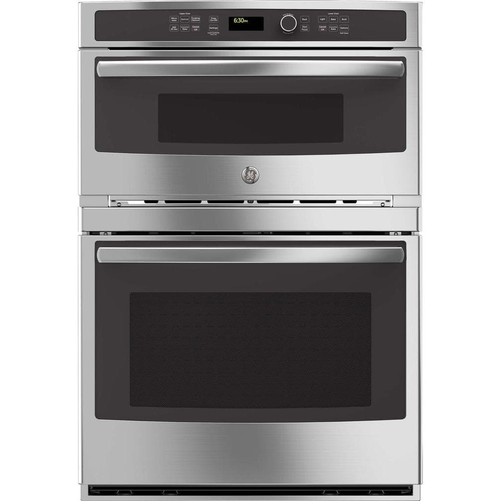 GE Profile Profile 30 in. Double Electric Wall Oven with Convection Self-Cleaning and Built-In Microwave in Stainless Steel, Silver