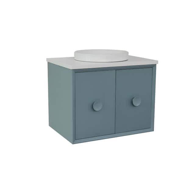 Bellaterra Home Stora 31 in. W x 22 in. D Wall Mount Bath Vanity in Aqua Blue with White Engineered Stone Top with White Round Basin