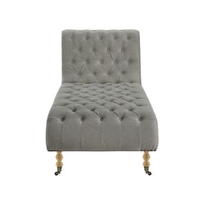 Soleil Grey Chair Button Tufted Linen 67 L x 30.5 W x 36 H