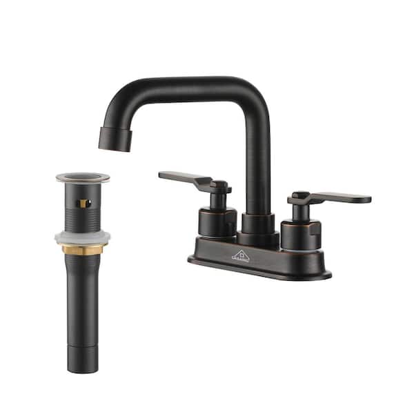 CASAINC 4 in. Centerset 2-Handle High-Arc Bathroom Faucet with Pop-Up Drain Kit in Oil Rubbed Bronze