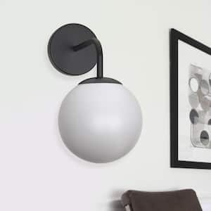 5.91 in. 1-Light Black Modern Globe Wall Sconce with Frosted Glass Shade
