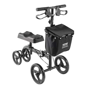 Folding Knee Scooter Carbon Steel Steerable Walker with Height-Adjustable Handlebar and Knee Pad Dual Brakes Scooter