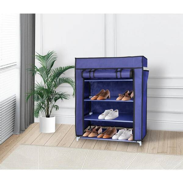 J&V TEXTILES 29 in. H 12-Pair Blue Non-Woven Shoe Rack 682-NB