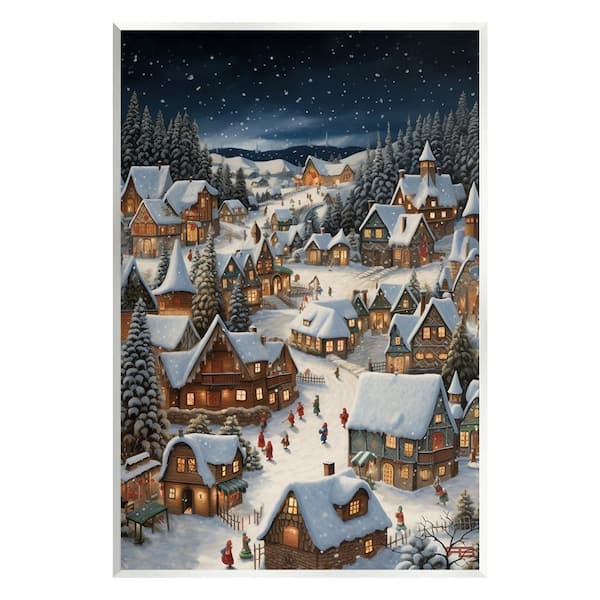 Stupell Industries Snowy Christmas Village by RB 1-Piece Unframed Graphic Print People Poster Art Print 19 in. x 13 in.