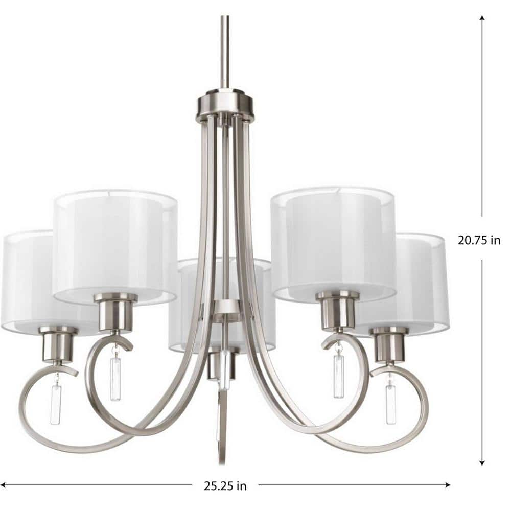 Brushed Nickel 5-Light Chandelier with Sheer Mylar Shade