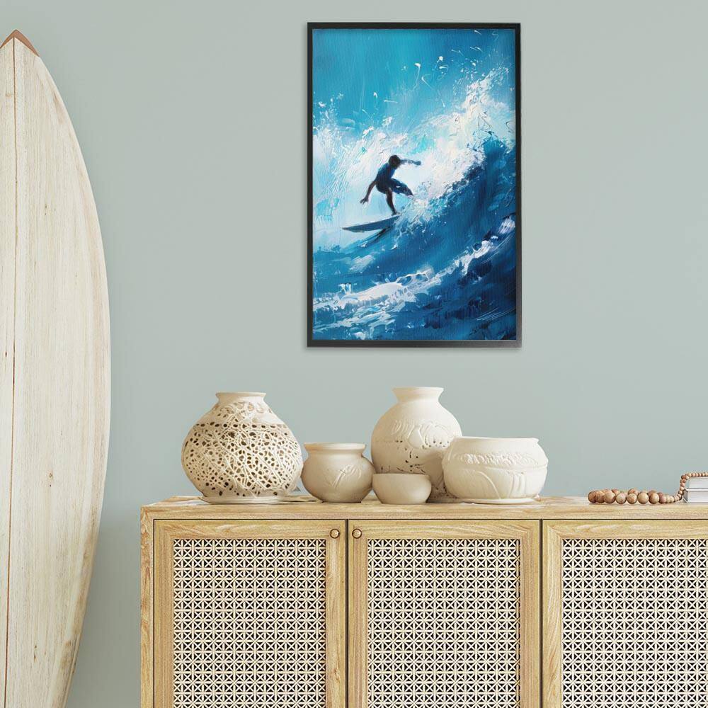 Surfer & Splashing Wave by LSR Design Studio Black Framed Sports Giclee Art Print 30 in. x 20 in. price history on PriceWatchPro