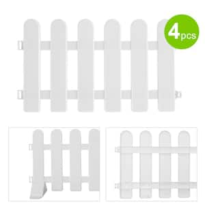 12 in. H x 20 in. W White Plastic Border Fence Decoration Garden Edging With Base (4-Pieces)