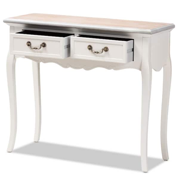 Baxton Studio Capucine 36 in. White/Oak Standard Rectangle Wood Console Table with 2-Drawers