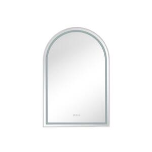 26 in. W x 39 in. H Small Arched Stainless Steel Framed LED Wall Bathroom Vanity Mirror in Chrome