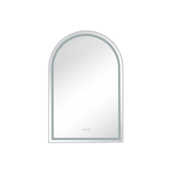 taholi 26 in. W x 39 in. H Small Arched Stainless Steel Framed LED Wall Bathroom Vanity Mirror in Chrome