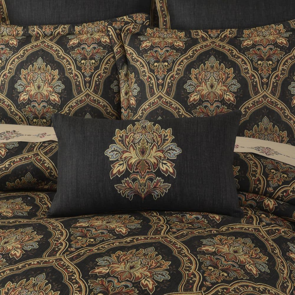 Gray Embroidered Damask Rectangular Accent Pillow