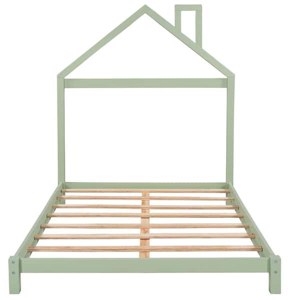 Qualler Green Full Size Platform Bed with House-Shaped Headboard