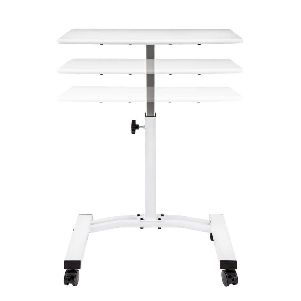 Seville Classics airLIFT Height Adjustable Mobile Rolling Laptop Cart Desk w/ Wheels, White, Flat (24")
