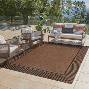 Paseo Kiano Havana/Black 5 ft. x 7 ft. Striped Border Indoor/Outdoor Runner Rug