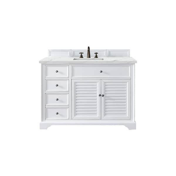 James Martin Vanities Savannah 48 in. W x 23.5 in. D x 34.3 in. H Single Bath Vanity in Bright White with Ethereal Noctis Quartz Top