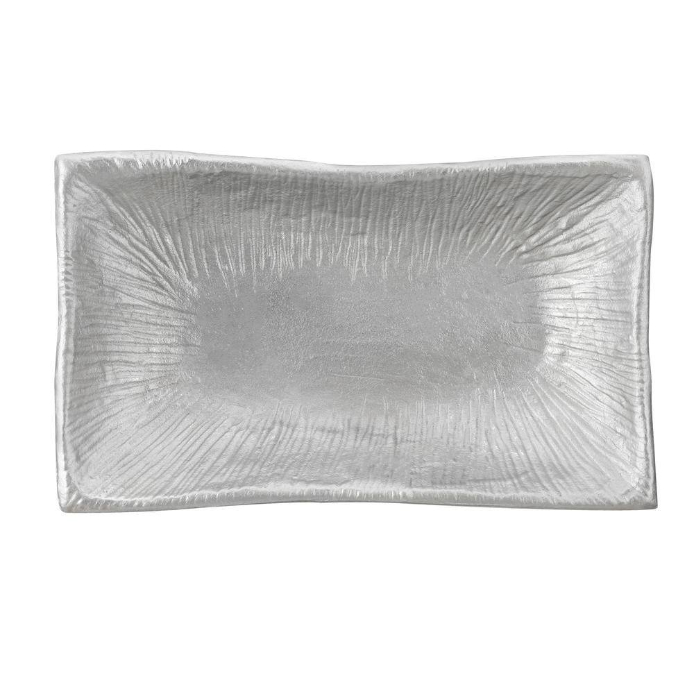 Nickel Finish Rectangular Cast Aluminum Serving Tray