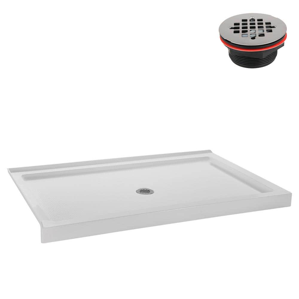60'' Glossy White Rectangular Acrylic Shower Base with Center Drain