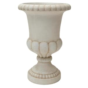 29 in. H Aged White Cast Stone Fiberglass Double Bulbous Urn