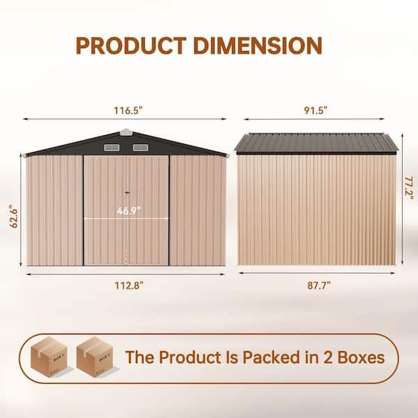 SUNMTHINK 10 ft. W x 8 ft. D Brown Outdoor Metal Storage Shed with