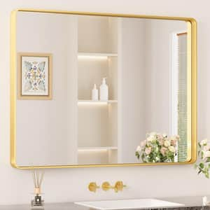 40 in. W x 30 in. H Modern Rectangular Aluminum Framed Wall Bathroom Vanity Mirror in Brush Gold