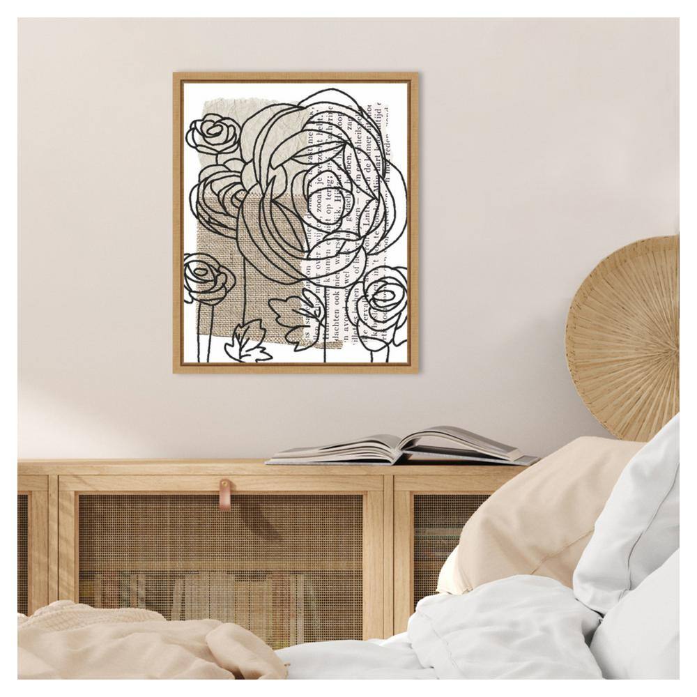 Drawn Flowers II Abstract Canvas Art with Maple Frame