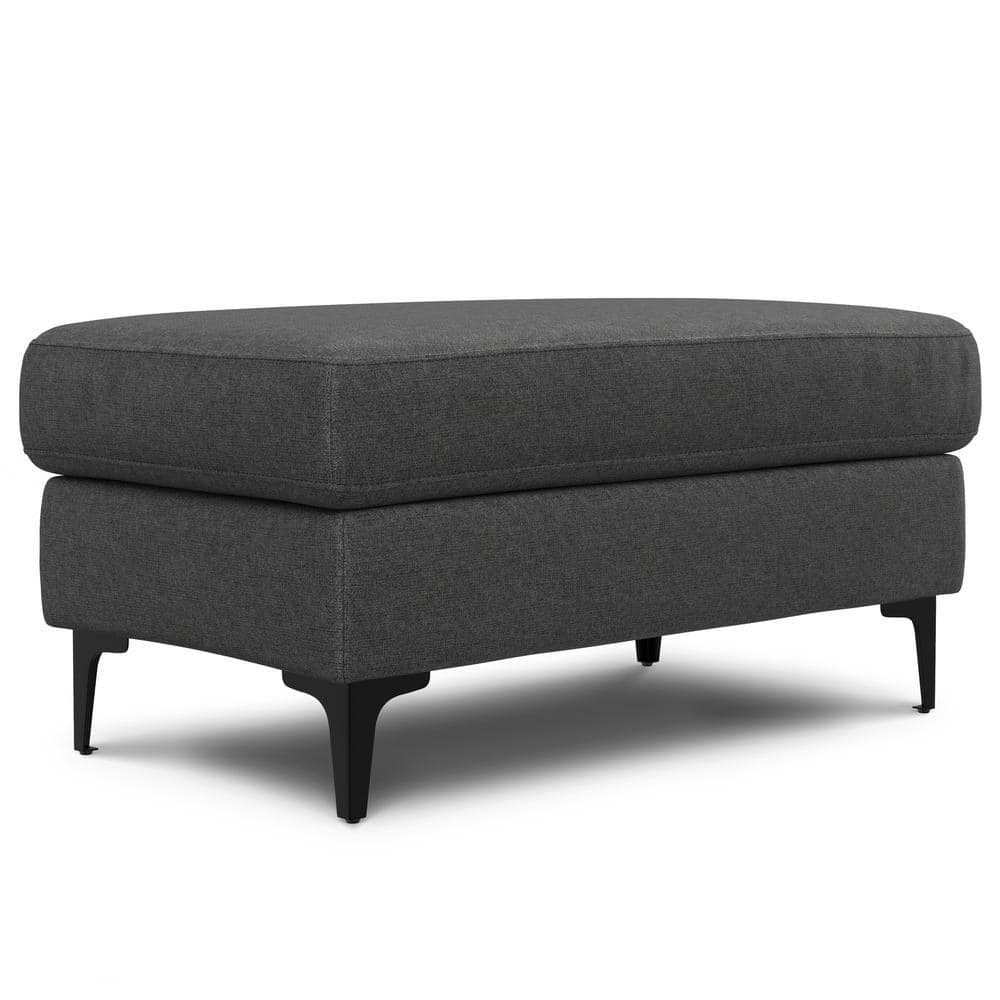 Ava Pebble Grey Upholstered Ottoman with Metal Legs