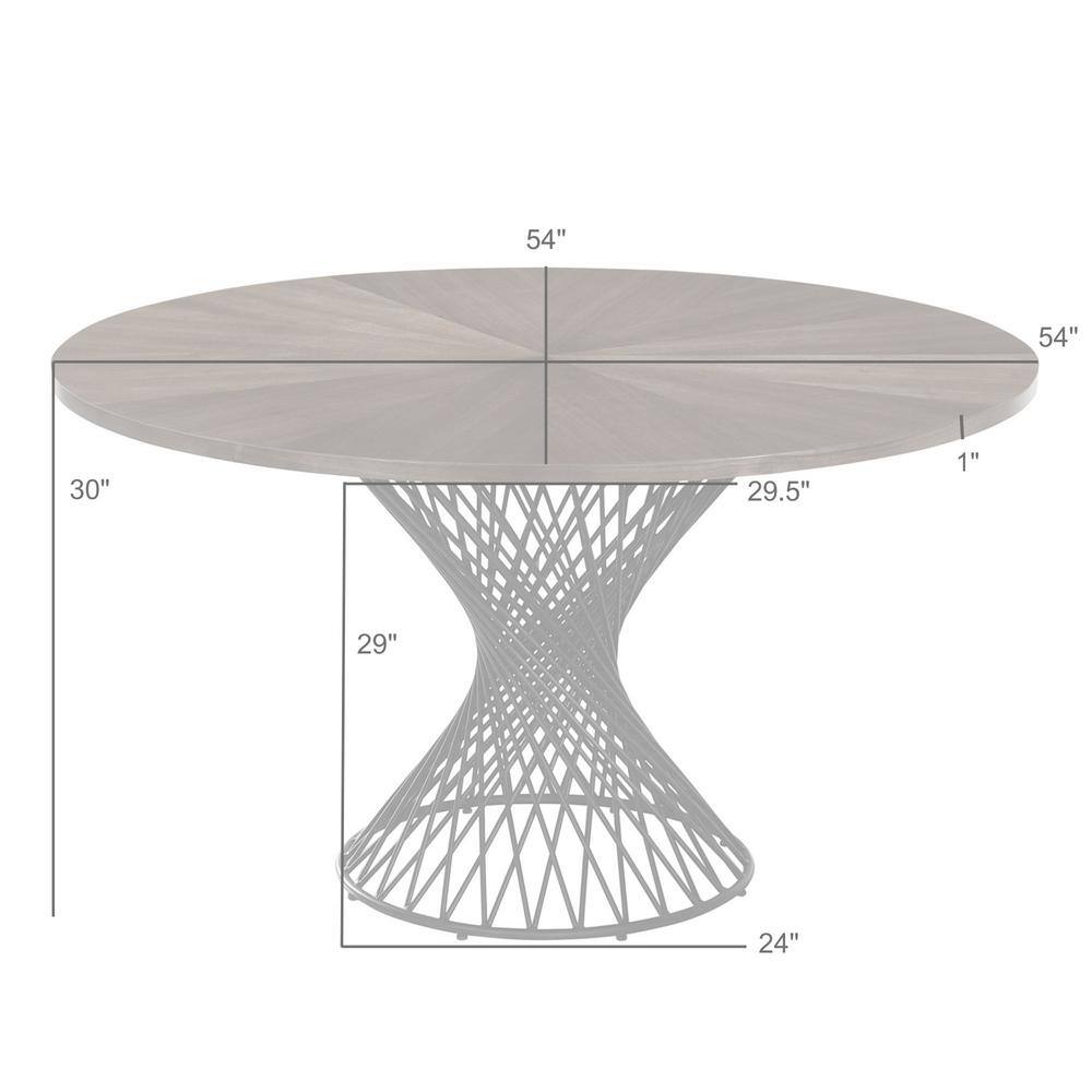 Measurement diagram of a black round dining table.