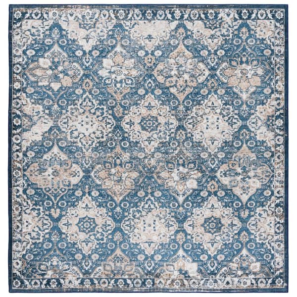 Orlando 7 ft. x 7 ft. Square Blue/Beige Coastal Traditional Persian Floral Washable Area Rug