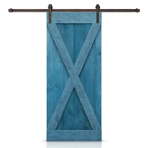 X Series 20 in. x 84 in. Ocean Blue Stained DIY Wood Interior Sliding Barn Door with Hardware Kit