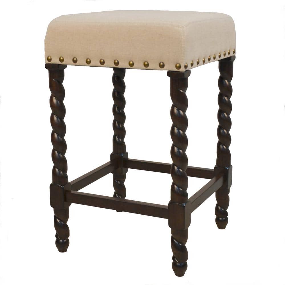 Espresso Linen Upholstered Backless Swivel Counter Stool