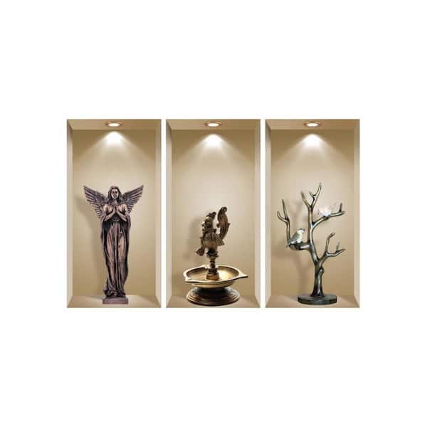 MI ALMA Brown and Black 3D Design Niche Wall Decal-Set of 3 Easy To Apply, Stunning Decorative Stickers For Home and Office
