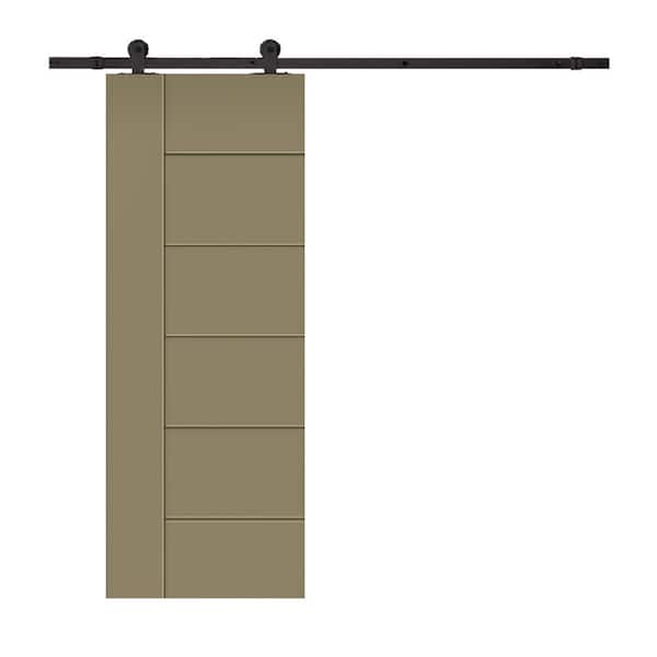 CALHOME Modern Classic 34 in. x 80 in. Olive Green Stained Composite MDF Paneled Sliding Barn Door with Hardware Kit