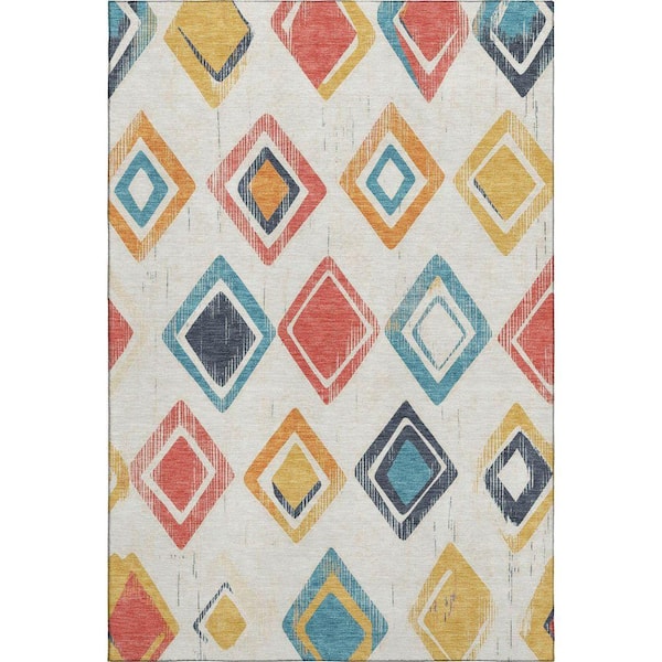 Mayfield Premium Machine Washable Abstract AMF2180 Ivory 3 ft. x 4 ft. Area Rug