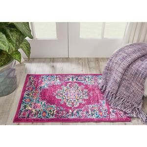 Passion Fuchsia  doormat 2 ft. x 3 ft. Bordered Transitional Kitchen Area Rug