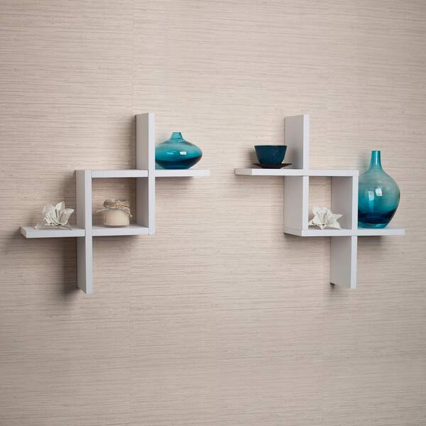 DANYA B Contempo 17 in. W x 17 in. H White MDF Reversed Criss Cross Framing Shelves (Set of 2)