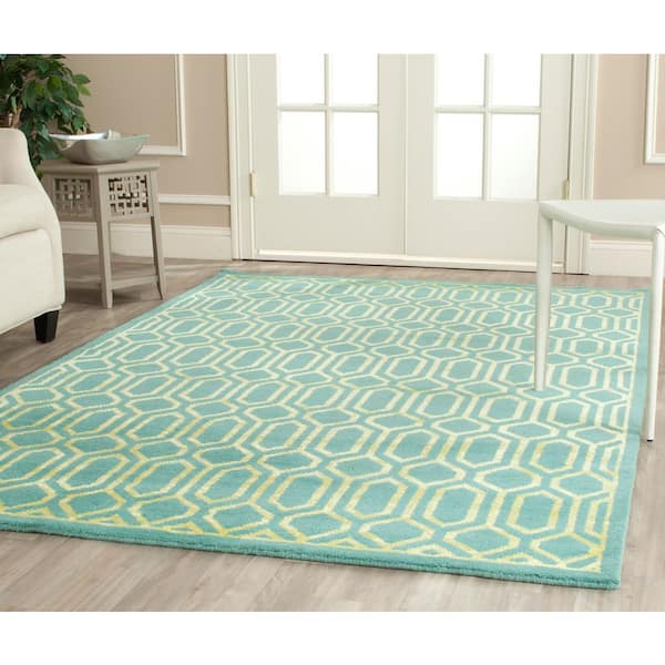 Mosaic 4 ft. x 6 ft. Aqua/Light Gold Trellis Area Rug