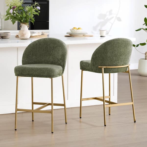 Elan 37.6 in. H Moss Green Fabric Metal Frame Counter Height Bar Stools with Padded Seat for Dining Room (Set of 2)