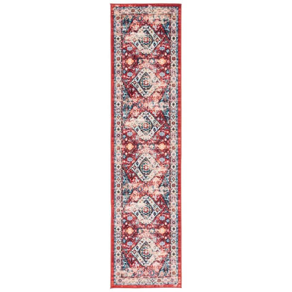 SAFAVIEH Riviera Red/Blue 2 ft. x 9 ft. Machine Washable Medallion Border Runner Rug