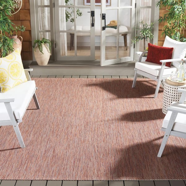 Courtyard Red/Beige 10 ft. x 14 ft. Solid Color Distressed Indoor/Outdoor Area Rug