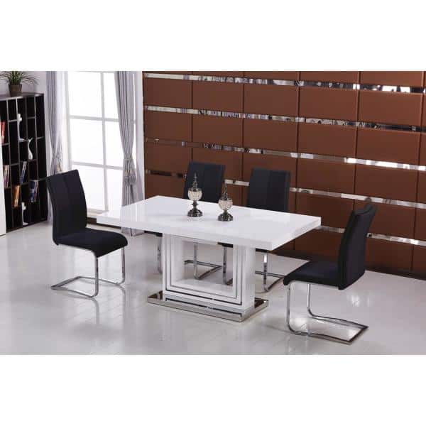 High Black Faux Leather Upholstered Metal Side Chair