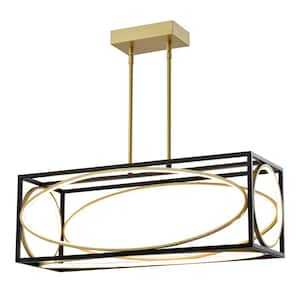 Boston 5 - Light Kitchen Black/Gold Island Square/Rectangle Integrated LED Chandelier