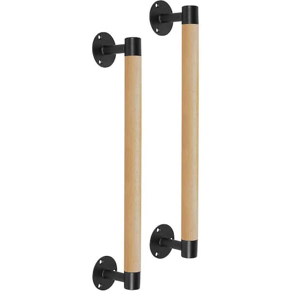 Unbranded 2-Pack 16 in. Barn Door Pull Handles with Black Metal Brackets for Garage Fence Farmhouse Sliding Doors