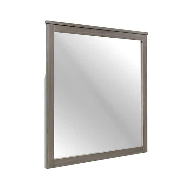 Benjara 1.5 in. x 38.25 in. Modern Dark Gray and Silver Square Wooden Framed Decorative Mirror with Grain Details