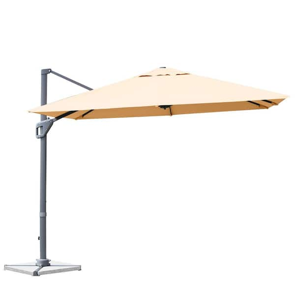 Costway 10 ft. Aluminum Pole Cantilever Solar Tilt Half Patio Umbrella in Beige