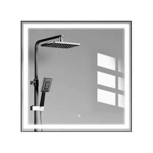 36 in. W x 36 in. H Square Metal Framed Anti-Fog Dimmable LED Light Wall Bathroom Vanity Mirror in Black
