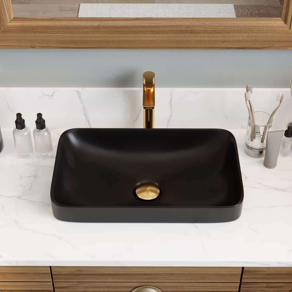 Ally Black Ceramic Above-Counter Rectangular Vessel Sink