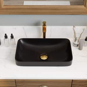 19 in . Rectangular Ceramic Semi-Recessed Bathroom Vessel Sink in Black Art Basin