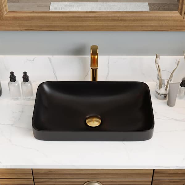 DEERVALLEY 19 in . Rectangular Ceramic Semi-Recessed Bathroom Vessel Sink in Black Art Basin