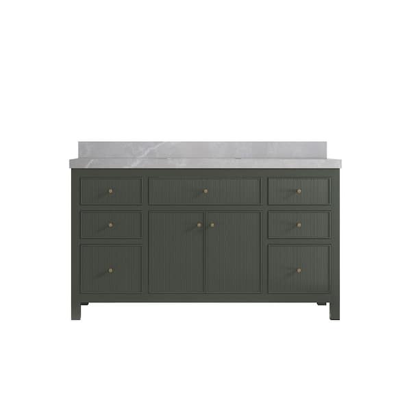 Willow Collections Sonoma 60 in. W x 22 in. D x 36 in. H Single Sink Bath Vanity in Pewter Green with 2" Pearl Gray Quartz Top